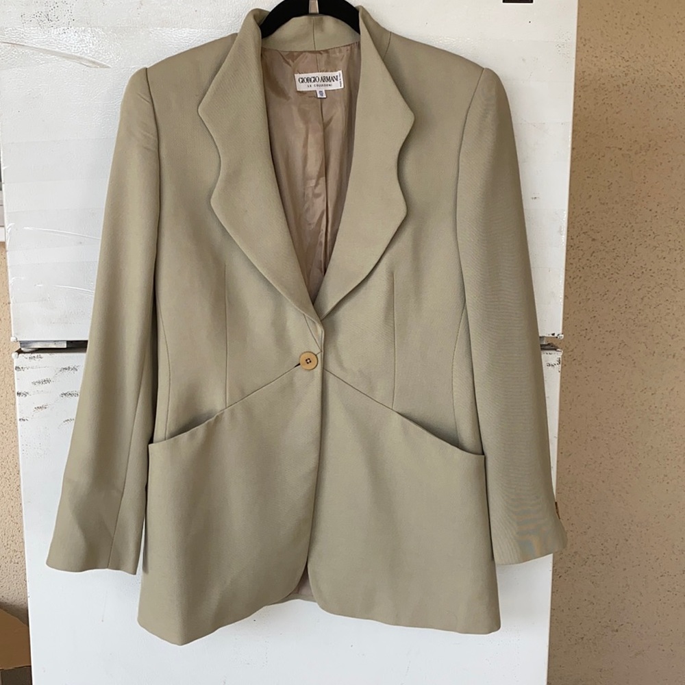 Giorgio Armani Beige Virgin Wool Blend Skirt Set